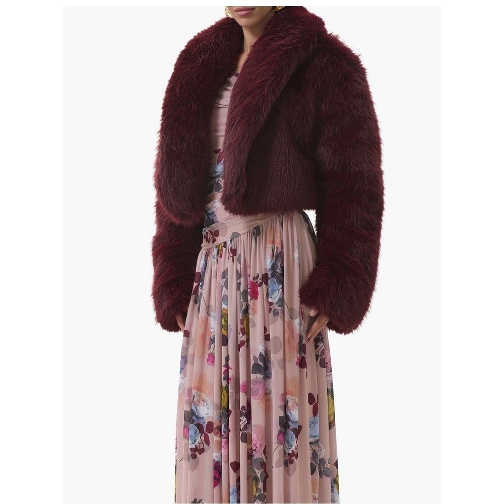 AFRM Stephanie Faux Fur Jacket, Burgundy (Port), Size Large, CHIC CLASSIC NWT - Picture 3 of 7